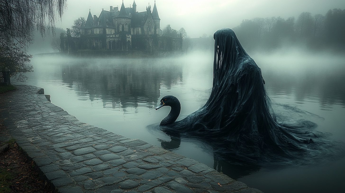Düsterer Black Swan über dem See vor Schloss Thurnau — Black Swan Theorie